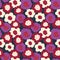 Pink purple blue white Seamless vector flowers repeating background. Scattered florals pattern. Flat simple doodle flowers.