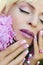 Pink purple French manicure and makeup.