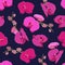Pink purple orchid floral seamless pattern. Flowers bloom blossom foliage