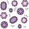 Pink and purple precious stones different shapes seamless pattern on white