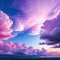 pink and purple sky filled with lots of white clouds and pink and purple clouds