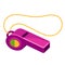 Pink purple sports whistle on rope isometric vector warning attention security loud sound signal
