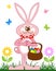 Pink rabbit with basket of easter eggs