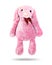 Pink rabbit doll with big ears isolated on white background. Cute stuffed animal and fluffy fur for kids