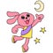 The pink rabbit is happy to welcome the holy month of Ramadan. doodle icon image kawaii