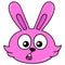 Pink rabbit head gawking in surprise, doodle icon drawing