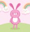 Pink rabbit rainbows grass toys object for small kids to play cartoon