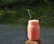 Pink raspberry cream soda in glass jar