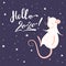 Pink rat and lettering hello 2020 on the violet background