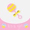 Pink rattle. Baby girl shower card