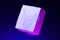 Pink Realistic Cardboard Box In Transparent Recycled Plastic Packet on Vivid Blue Background. Copy Space. 3d rendering