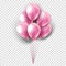 Pink realistic collection of balloons on transparent background. Party decoration for festival, birthday, anniversary, baby girl
