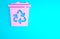 Pink Recycle bin with recycle symbol icon isolated on blue background. Trash can icon. Garbage bin sign. Recycle basket