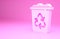 Pink Recycle bin with recycle symbol icon isolated on pink background. Trash can icon. Garbage bin sign. Recycle basket