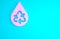 Pink Recycle clean aqua icon isolated on blue background. Drop of water with sign recycling. Minimalism concept. 3d