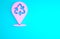 Pink Recycle symbol icon isolated on blue background. Circular arrow icon. Environment recyclable go green. Minimalism