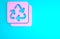 Pink Recycle symbol icon isolated on blue background. Circular arrow icon. Environment recyclable go green. Minimalism