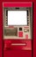 Pink and red ATM machines and passbook update machine.