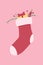 Pink and Red Cute and Playful Christmas Stocking with Gifts Portrait Oval Laptop Sticker