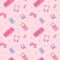 Pink Rerto Gamer Girl seamless pattern