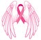 Pink ribbon with angel wings. Breast Cancer Awareness Ribbon. Vector illustration for breast health.