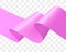 Pink Ribbon with beautiful big waves. Rose colored ribbon flutters in the wind. Three-dimensional wavy rosy flag isolated on