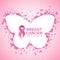 Pink ribbon and Breast cancer awareness text in Butterfly banner and abstract butterfly frame and pink background vector illustrat