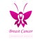 Pink ribbon with faces of women and butterfly for breast cancer awareness month october