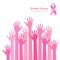 Pink ribbon icon, breast cancer awareness, people hands