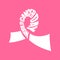 Pink ribbon, lettering, world cancer day symbol. Breast cancer, hope logo. Awareness, design element, white icon on pink