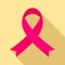 Pink ribbon support breast cancer icon, flat style