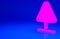 Pink Road sign avalanches icon isolated on blue background. Snowslide or snowslip rapid flow of snow down a sloping