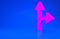 Pink Road traffic sign. Signpost icon isolated on blue background. Pointer symbol. Isolated street information sign