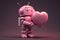 pink robot with heart greeting card illustration Generative AI