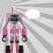 Pink Robot with Pincers on Arms and Wheels on Legs