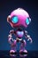 A pink robot standing on a reflective surface. Generative AI image.