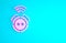 Pink Robot vacuum cleaner icon isolated on blue background. Home smart appliance for automatic vacuuming, digital device