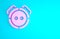 Pink Robot vacuum cleaner icon isolated on blue background. Home smart appliance for automatic vacuuming, digital device