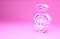 Pink Robot vacuum cleaner icon isolated on pink background. Home smart appliance for automatic vacuuming, digital device