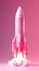 Pink rocket on a pink background, generative AI.