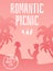 Pink romantic picnic poster with silhouette of couple on tropical beach