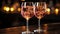 Pink rose champagne glasses toast with bokeh lights, festive rose gold champagne sparkle web banner