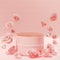 Pink Rose Petals and Diamond Floating Single Podium Product Display Wedding Valentine 3D Render