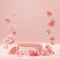 Pink Rose Petals and Diamond Floating Single Podium Product Display Wedding Valentine 3D Render