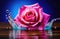 pink rose in water, rose petals, surface with ripples, background of spa and cosmetics concepts, drops