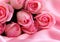 Pink roses on soft silk background