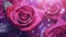 Pink roses with water droplets on them, AI