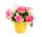 Pink roses in a yellow vase