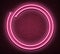 Pink round neon luminous signboard on realistic bricklaying wall