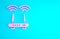 Pink Router and wi-fi signal icon isolated on blue background. Wireless ethernet modem router. Computer technology